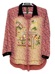 Starts Silent Journey Kate Bluse Blumen bestickt L rosa Tunika Samtbesatz - Bild 1 von 13
