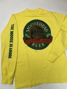 Vintage 80s Moosehead Beer Canadian Lager Long Sleeve T Shirt M/S 18.75x27 Yello - Bild 1 von 13