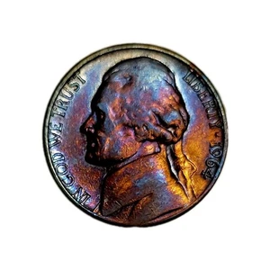1964-D Jefferson Nickel Vivid Artificial Rainbow Dual Toned US Coin - Picture 1 of 2