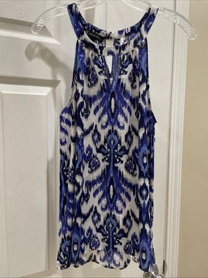 INC International Concepts Women Pretty Blue Black Sleeveless Blouse Sz M - Image 1 of 3