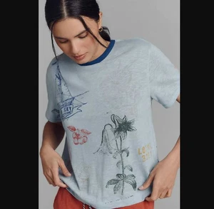 Neu XS Anthropologie x Pilcro Stempel bedrucktes T-Shirt - Bild 1 von 9