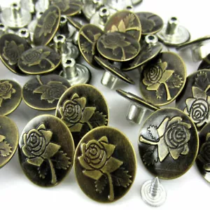 Druckknöpfe für Jeans alt gebräunt Blume Metallmuster 20 Sets 20 x 8 mm - Bild 1 von 3