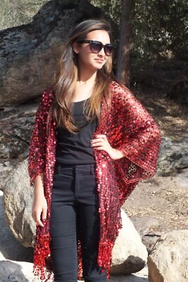 Top plumero kimono fiesta lentejuelas rojo talla única Foto 1 de 4