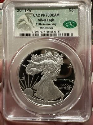 American Silver Eagle 2011-W 25 aniversario PR70 DCAM CAC ladrillo Witter CACG Foto 1 de 4