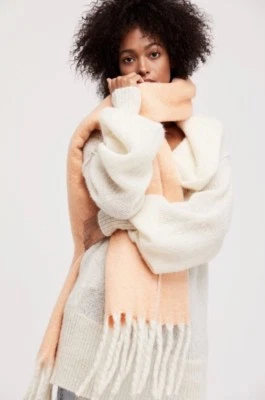 NEW Free People  Kensington Herringbone Sherbet 🍊 Brushed Fringed Scarf Z400-3 - Image 1 of 4