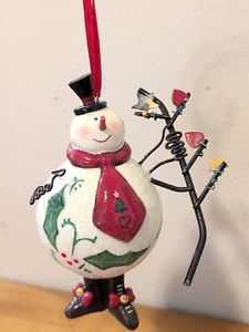 Christmas Ornament Ceramic Snowman Handpainted Early 2000s Dangling Legs - Picture 1 of 11