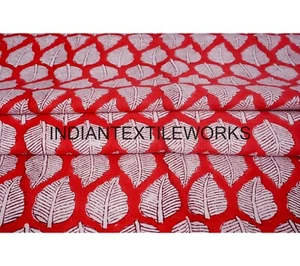 Indian Hand Block Leaf Print Cotton Fabric 5 TO 25 Yard Dress Material - Picture 1 of 5