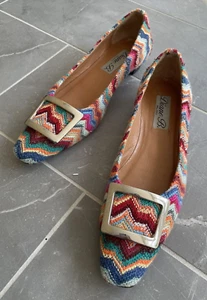 Diane B Milano Bargello Buckle Flats Red Blue Orange Size 39.5 US 8.5 - Picture 1 of 8