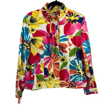 Chaqueta Coldwater Creek Colorida Floral Denim Cremallera Frontal 12 Foto 1 de 4