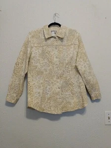 Coldwater Creek Women's Cream Tan Blue Print Button Short Blazer Jacket size L - Picture 1 of 8
