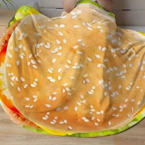 Hamburger Print Blanket Funny Food Round Blanket For Couch Sofa Office Bed Cam - Picture 1 of 6