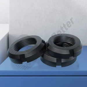 Slotted Nuts M10~M60 Black Zinc Plated Slotted Nuts Round Locknuts Fine Thread - Picture 1 of 9