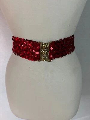 Cinturón de Colección Años 80 Rojo Lentejuelas Elástico Cierre de Metal Disco Fiesta 24-30" Foto 1 de 4