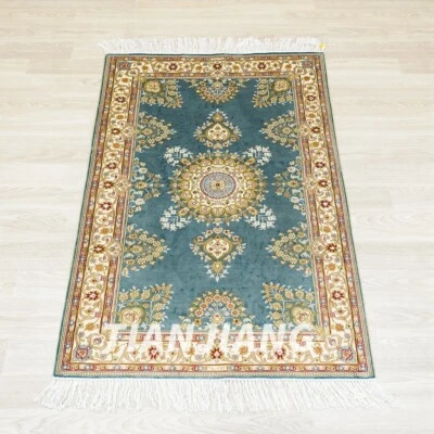 Alfombras medallón vintage de seda azul hechas a mano de 2,5x4 pies alfombras de salón LH939B Foto 1 de 4