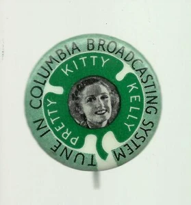 1937 ADVERTISING Pin Pinback CBS RADIO SHOW "Pretty Kitty Kelly" Clover - Picture 1 of 2