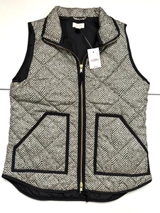 JCrew Women’s Puffer Vest Gilet XS Quilted Hipster Outdoor Black White NWT - Picture 1 of 10