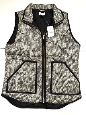 JCrew Women’s Puffer Vest Gilet XS Quilted Hipster Outdoor Black White NWT - Image 1 of 4