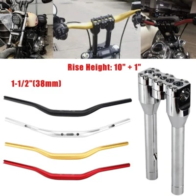 Straight 10" Handlebar Risers & Handlebar For Harley Dyna Sportster 1-1/2" Bars - Imagem 1 de 4