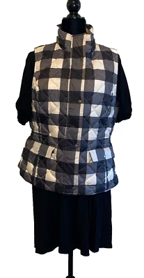 Talbots Vest Women Black Buffalo Plaid Quilted black/white buffalo down sz Small - Image 1 of 4