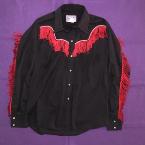 Rockmount Ranch Wear Men's Black Fringe Pearl Snap Western Cowboy Shirt Size S - Picture 1 of 8