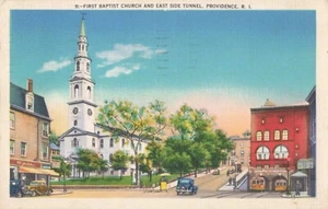 Providence RI, prima chiesa battista, carrelli tunnel lato est, cartolina d'epoca - Foto 1 di 2