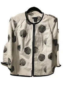 VALERIE BERTINELLI weiß/w schwarz bestickt Kreis Designs Jacke Mantel Blazer Gr. L - Bild 1 von 5