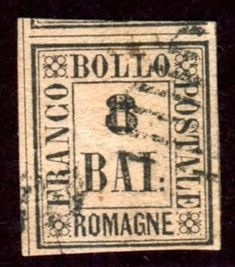 1859 ASI Romagna 8 Baj rosa gebraucht breite Ränder Zert. Sorani - Bild 1 von 3