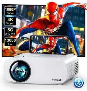 WiFi Bluetooth Projector, Pericat Native 1080P Movie Projector 5G Connectivity - Picture 1 of 8