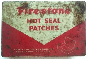CAJA DE HOJALATA VINTAGE INDIA: PARCHES DE SELLO CALIENTE DE PIEDRA DE FUEGO IMPRESOS EN CAJA - Imagen 1 de 5