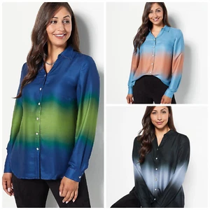 Susan Graver Ombre Printed Silky Shirt Charmeuse Long Sleeve XXS XS S M L XL NEW - Picture 1 of 6