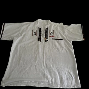 Guatemalan Embroidered Quetzal Bird Short Sleeve Henley Shirt Men Size XL White - Picture 1 of 3