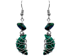 Wrapped Crescent Moon Stone Earrings Crystal Dangle Celestial Handmade Jewelry - Picture 1 of 9