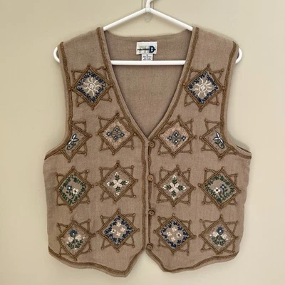 VTG 90s Paul Harris Womens Vest M Brown Embroidered Fall Layering Cottage Boho - Image 1 of 4