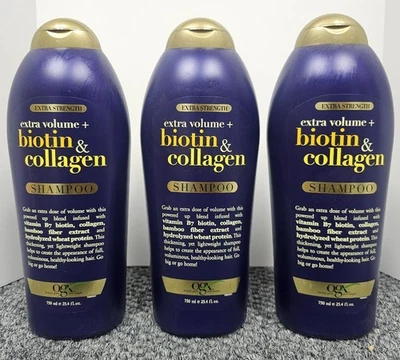 3 X OGX Extra Strength BIOTIN & COLLAGEN Shampoo - 25.4 fl oz/EACH sulfate free - Image 1 of 2