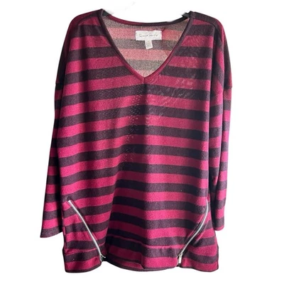 FRENCH LAUNDRY Negro Cereza Rojo Rayas Cuello en V Jersey Suéter Nuevo con Etiquetas Talla Grande 1X Foto 1 de 4