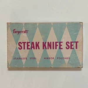 Vtg Forgecraft 6pc Steak Knife Set 8.5" Butterscotch Bakelite Handles Serrated - Picture 1 of 7