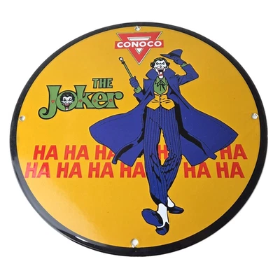 Винтажный Conoco бензина фарфора знак - Джокер Бэтмен N-Tane комиксов бензонасос знак - Изображение 1 из 4