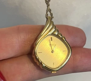 Seiko Halskette Uhr Champagner Zifferblatt goldfarben lange braucht Batterie - Bild 1 von 9