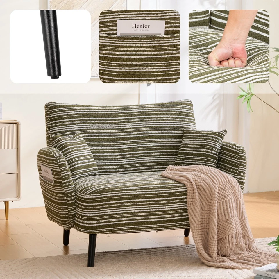 Modern 2-Seater Sofa Comfortable Armrest Pillows Storage Pockets Deep Seat - Image 1 of 4
