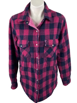 Blu Ivy Women Small Red Buffalo Plaid Jacket Pink Sherpa Lined Heavy NWT - Image 1 of 4