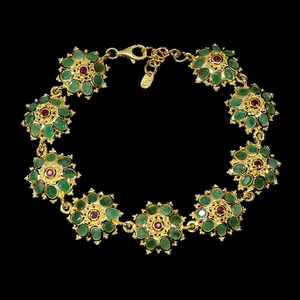 925 Sterling Silver Bracelet Oval Emerald Ruby Natural Gemstone Jewelry 7.5inche - Picture 1 of 13