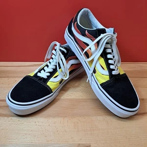 VANS Old Skool Black Flame Canvas/Suede Lace Up Low Top Shoes Men’s Size 8.5 - Picture 1 of 13