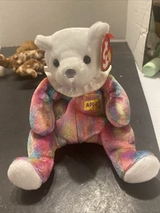 TY Original Beanie Babies 2001 April Birthday Bear 8" Tie-Dye Retired Tags Baby - Picture 1 of 17
