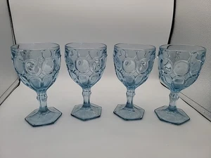 4er Set Fostoria Mondstein hellblau Stiel Wasserkelche - Bild 1 von 6