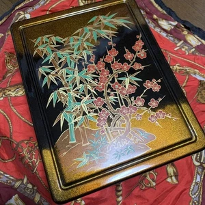 Japanese Resin lacquerware Box Gold Makie Bamboo and Plum Blossoms - Bild 1 von 6