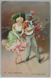 ANTIQUE 1909 RAPHAEL TUCK AT THE CARNIVAL THE CAKE-WALK DB EMBOSSED POSTCARD - Picture 1 of 13