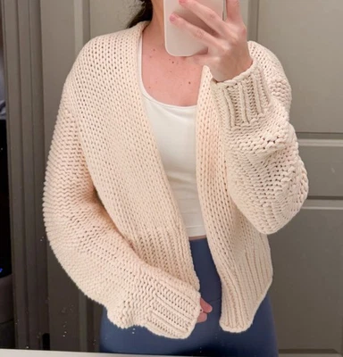 Free People Glow for It Sweater Women's Size XS Ivory Chunky Knit Cropped Boho - Image 1 of 4
