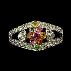 Sommer 925 Silberring Rund Turmalin Peridot Natürlicher Edelstein Schmuck - Bild 1 von 14