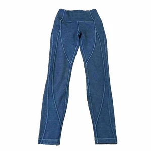 Lululemon Wunder Under Rare Striped Denim Blue Leggings Women's Size 4 - Picture 1 of 10