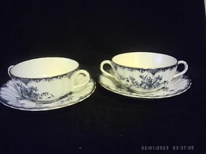 Royal Worcester Mansfield 2 ciotole e fodere per zuppa 2 ciotole con manico - Foto 1 di 5